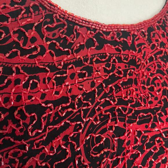Vintage Y2K Andretta Donatello Silk Beaded Top Sz L Red Whimsigoth Party Indie - Picture 3 of 12